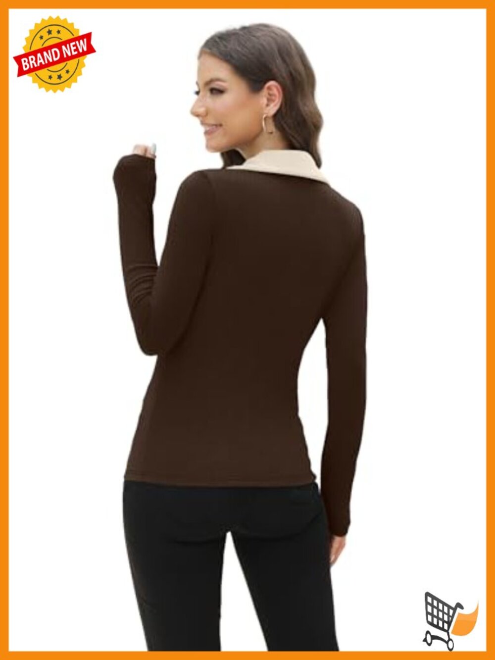 Long Sleeve Polo Shirt Ribbed Knit Slim Fit Business Casual Blouse - Picture 4 of 6